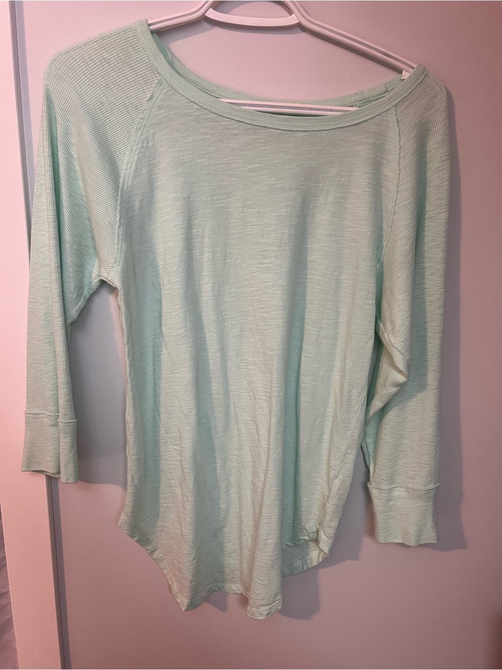 We The Free Mint Green Long Sleeve Boatneck Top